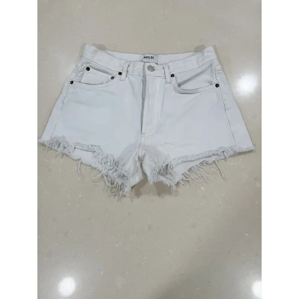 Agolde Parker Jean Denim High Rise Cutoff Shorts White 26